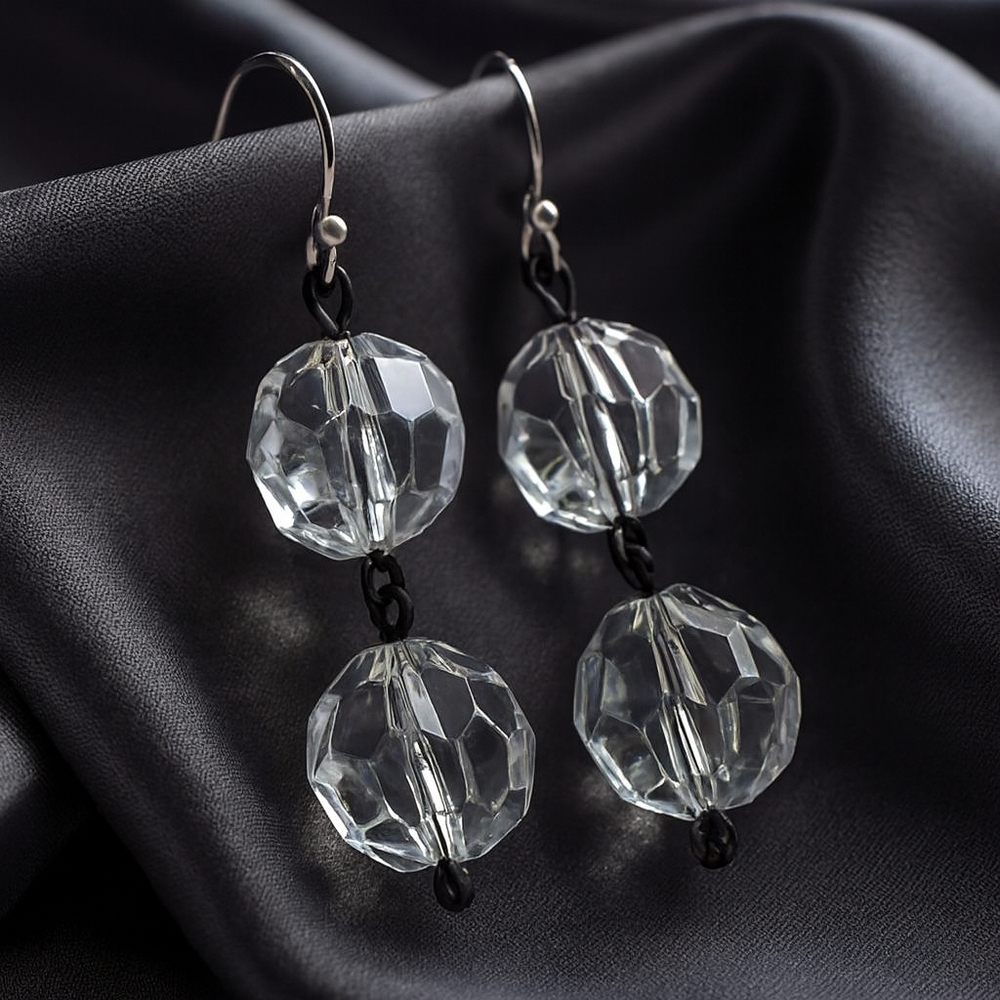 Faceted Clear Crystal Drop Earrings – Elegant Sparkling Bead Dangles for Women